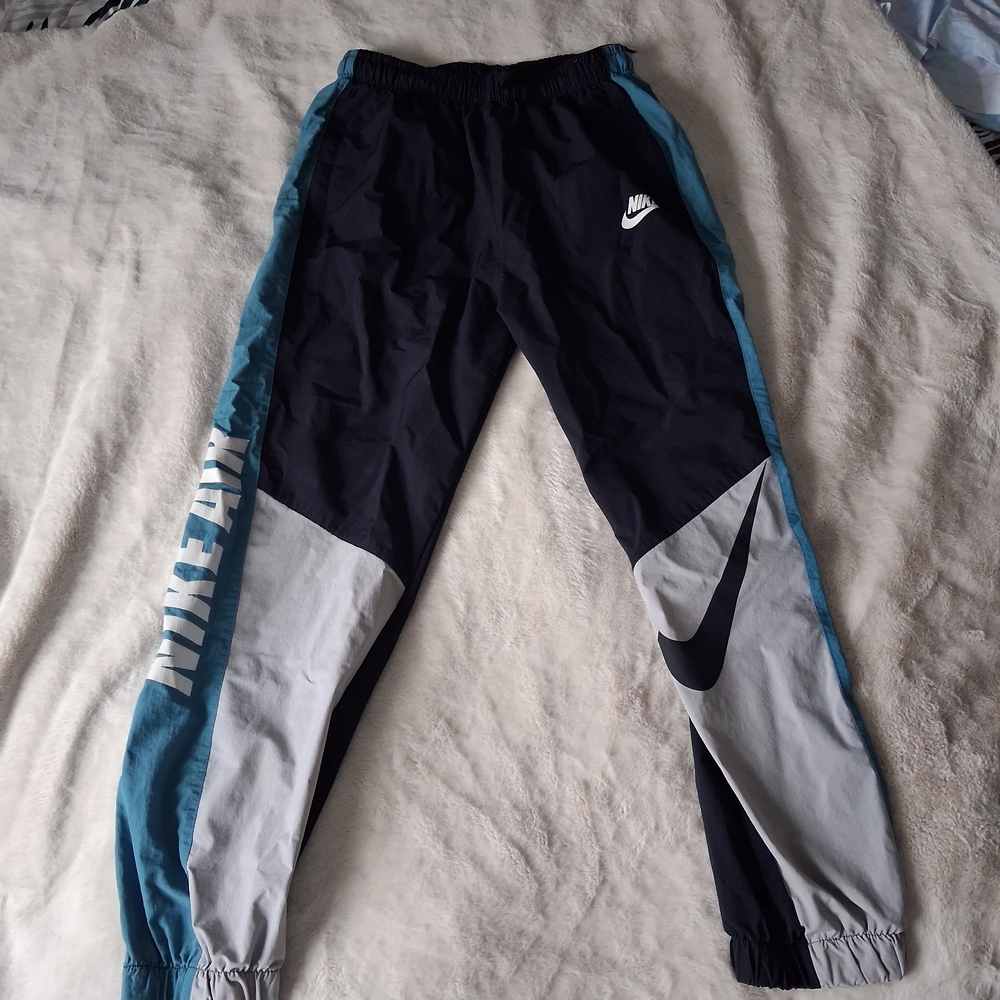 Nike Kids' Black and Gray Joggers with Blue Accents